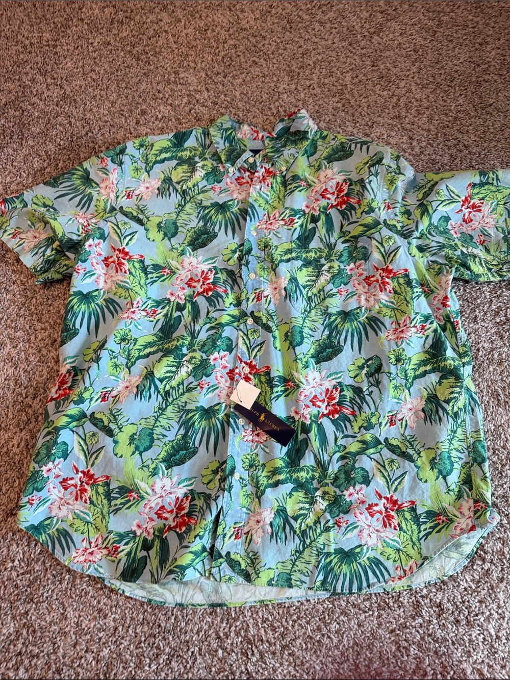 Polo by Ralph Lauren Green & Light Blue Tropical Floral Button-Down Shirt